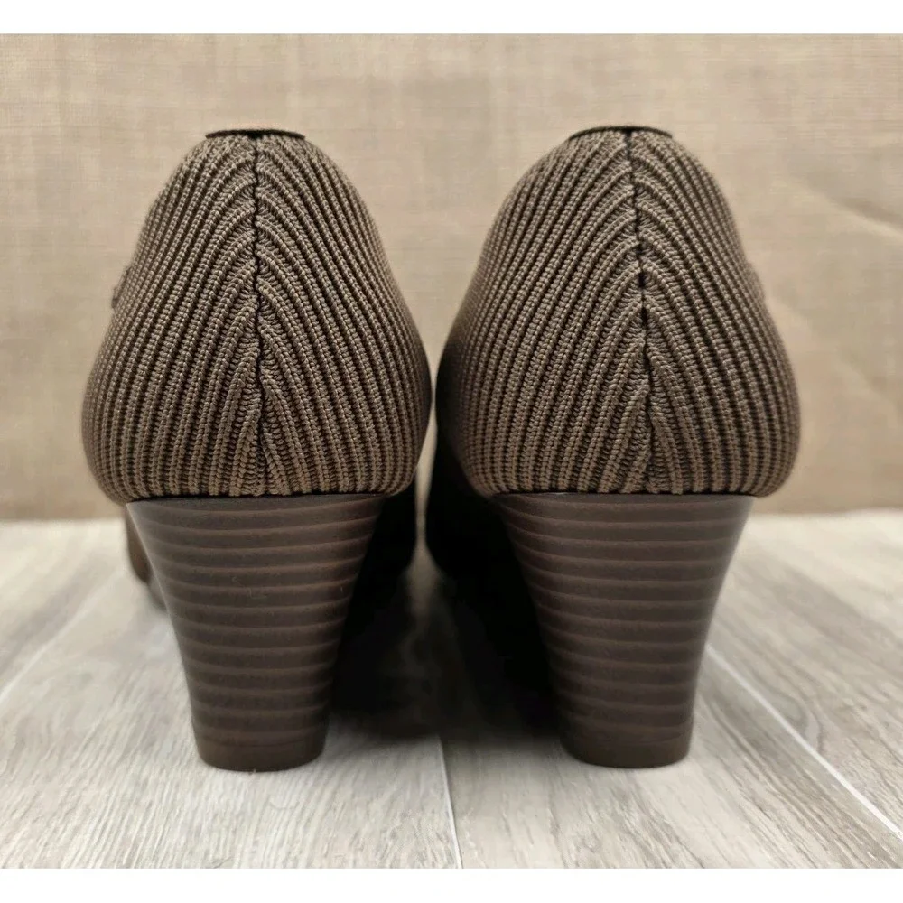 Vivaia Margot Brown Square Toe Knit Wedge Heels Pumps Women's Size EU 37 US 6.5